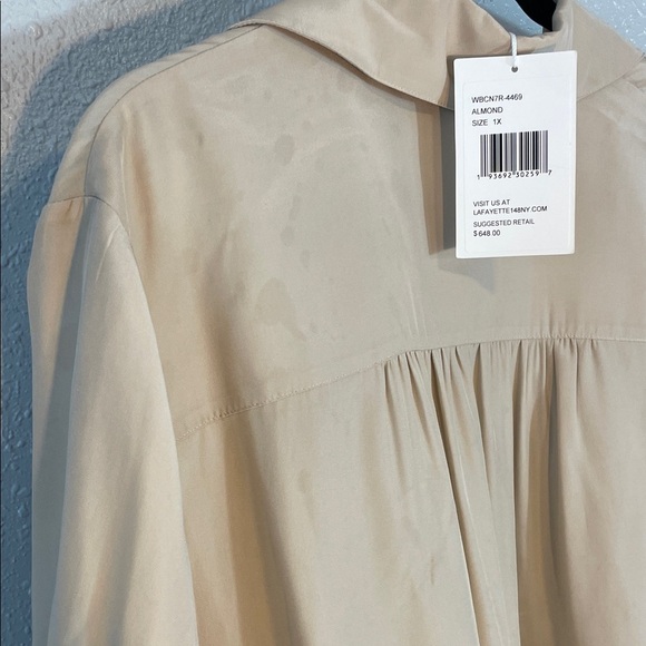 Lafayette 148 New York Beige Silk Button Down Blouse – Career Top Size 12 NWT - Picture 14 of 16